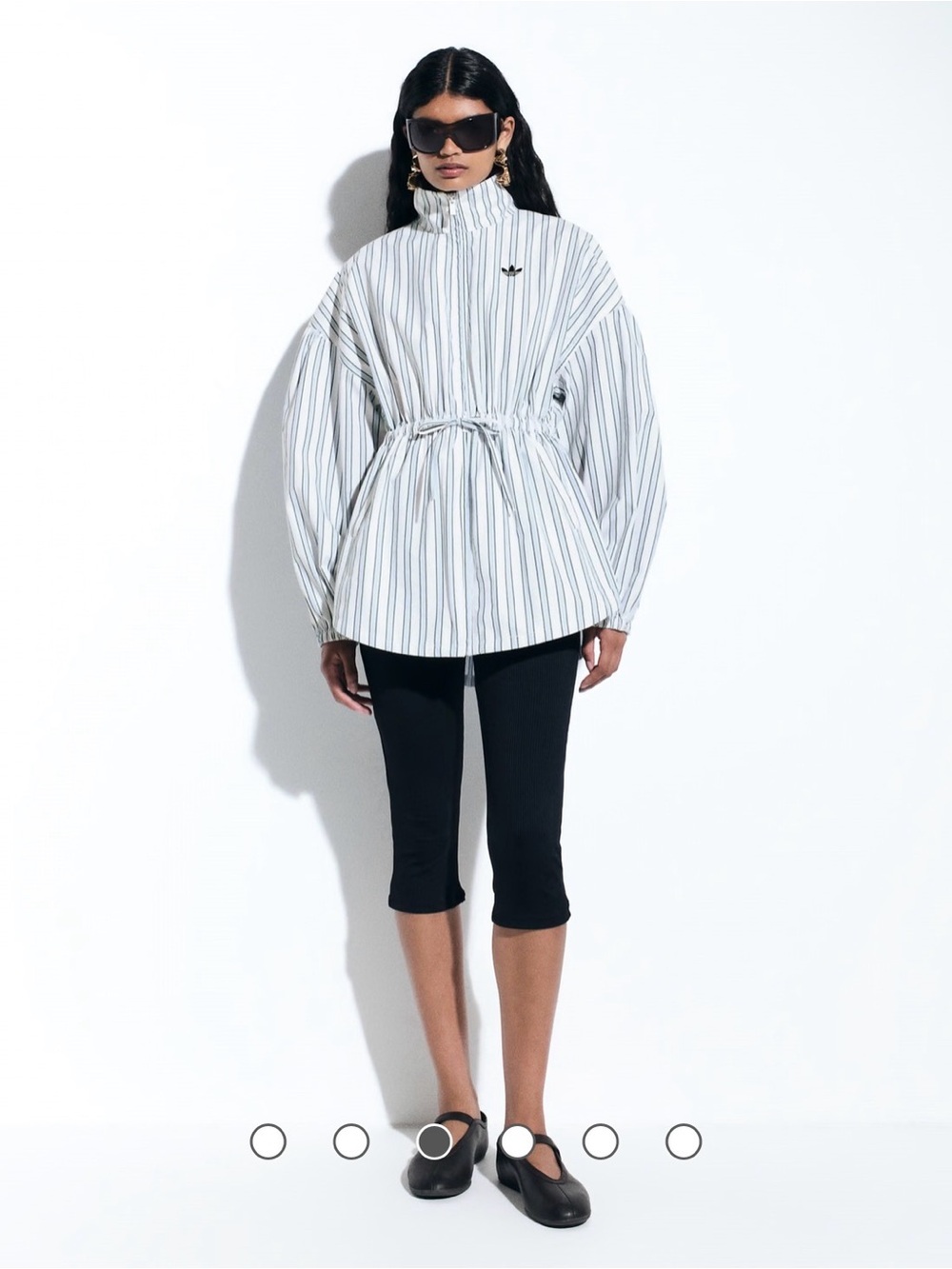 adidas Originals x ASOS funnel neck shirt with volume sleeves in blue stripes XS